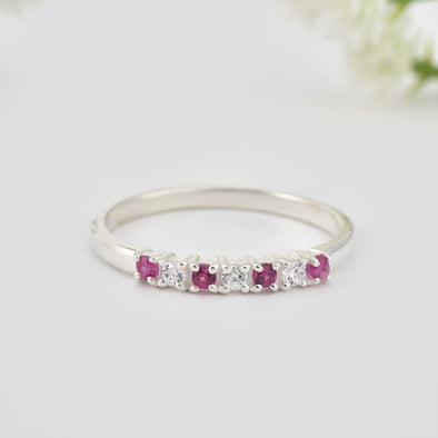 2x2mm Round Rhodolite Garnet Half Eternity Band Ring 925 Sterling Silver