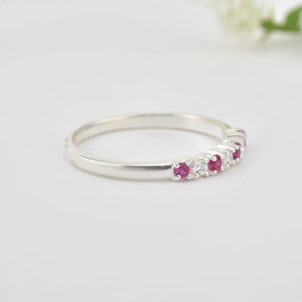 2x2mm Round Rhodolite Garnet Half Eternity Band Ring 925 Sterling Silver