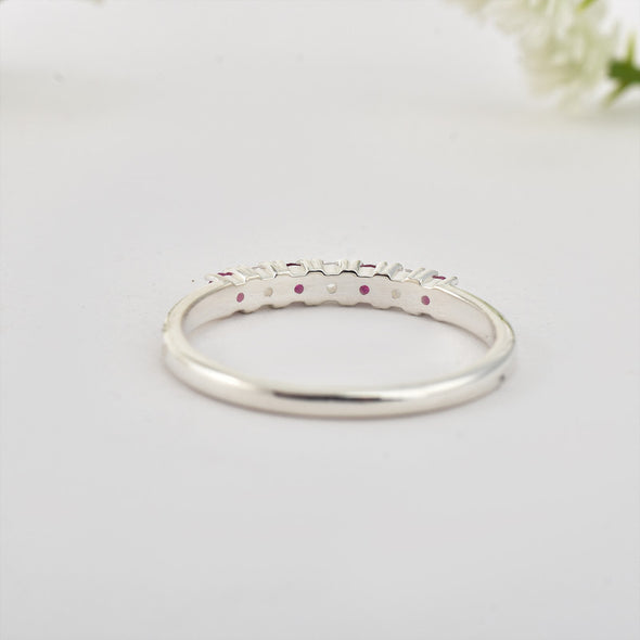 2x2mm Round Rhodolite Garnet Half Eternity Band Ring 925 Sterling Silver