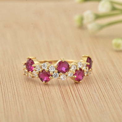 4x4mm Round Rhodolite Garnet Infinity Band Ring - 925 Sterling Silver Yellow Plated