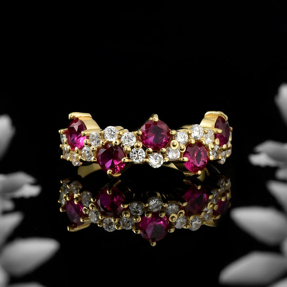 4x4mm Round Rhodolite Garnet Infinity Band Ring - 925 Sterling Silver Yellow Plated