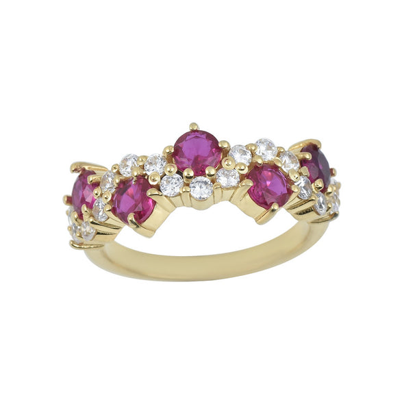 4x4mm Round Rhodolite Garnet Infinity Band Ring - 925 Sterling Silver Yellow Plated