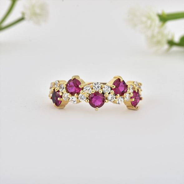 4x4mm Round Rhodolite Garnet Infinity Band Ring - 925 Sterling Silver Yellow Plated