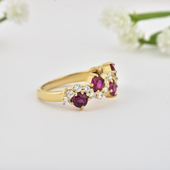 4x4mm Round Rhodolite Garnet Infinity Band Ring - 925 Sterling Silver Yellow Plated