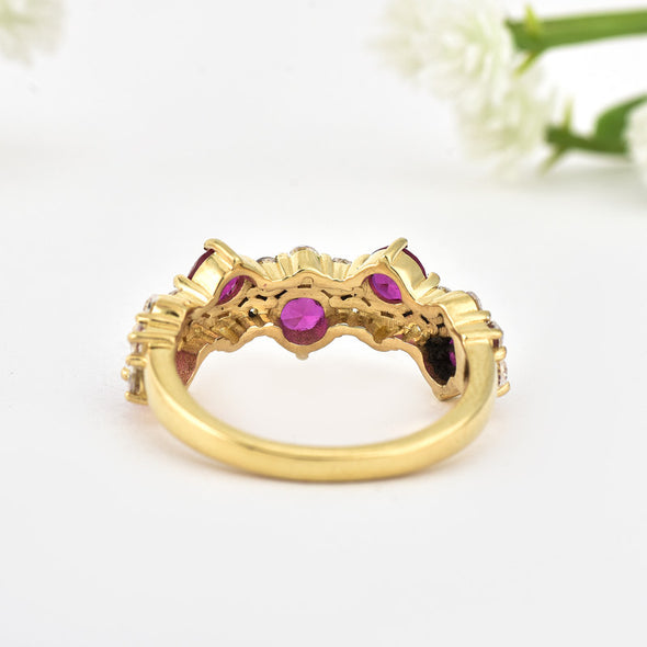 4x4mm Round Rhodolite Garnet Infinity Band Ring - 925 Sterling Silver Yellow Plated