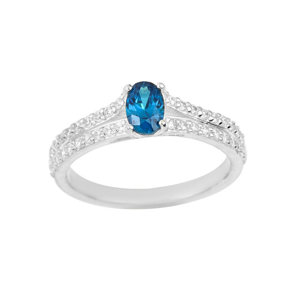 925 Sterling Silver 6x4mm Oval London Blue Topaz Solitaire with Accents Ring