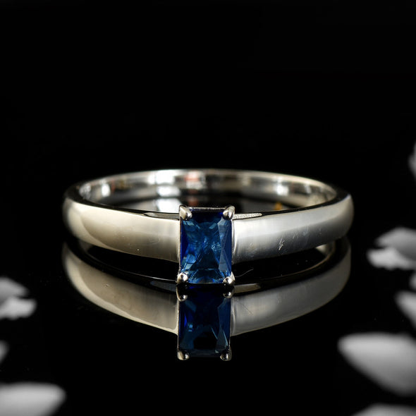925 Sterling Silver 6x4mm Octagon Blue Sapphire Solitaire Ring