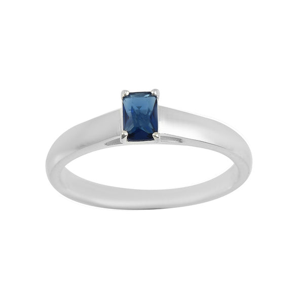 925 Sterling Silver 6x4mm Octagon Blue Sapphire Solitaire Ring