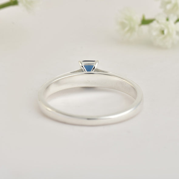 925 Sterling Silver 6x4mm Octagon Blue Sapphire Solitaire Ring