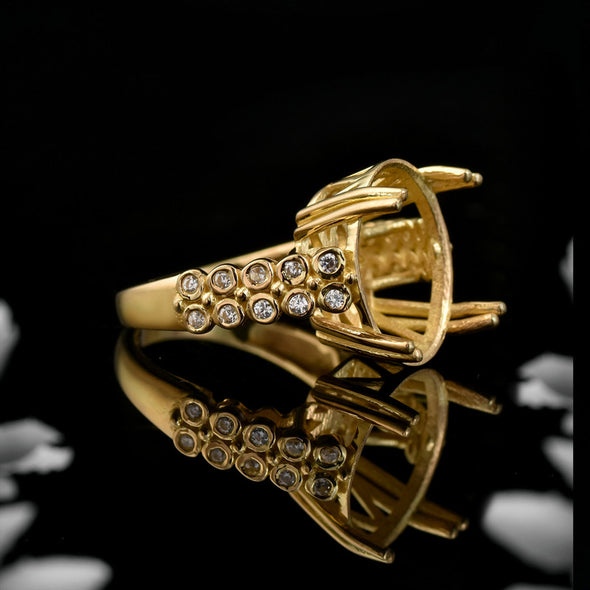 925 Sterling Silver Gold Plated 16x13mm Oval Semi Mount Ring