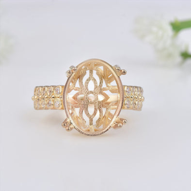 925 Sterling Silver Gold Plated 16x13mm Oval Semi Mount Ring