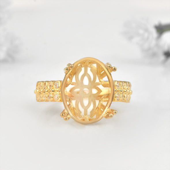 925 Sterling Silver Gold Plated 16x13mm Oval Semi Mount Ring