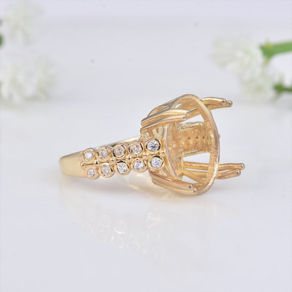 925 Sterling Silver Gold Plated 16x13mm Oval Semi Mount Ring