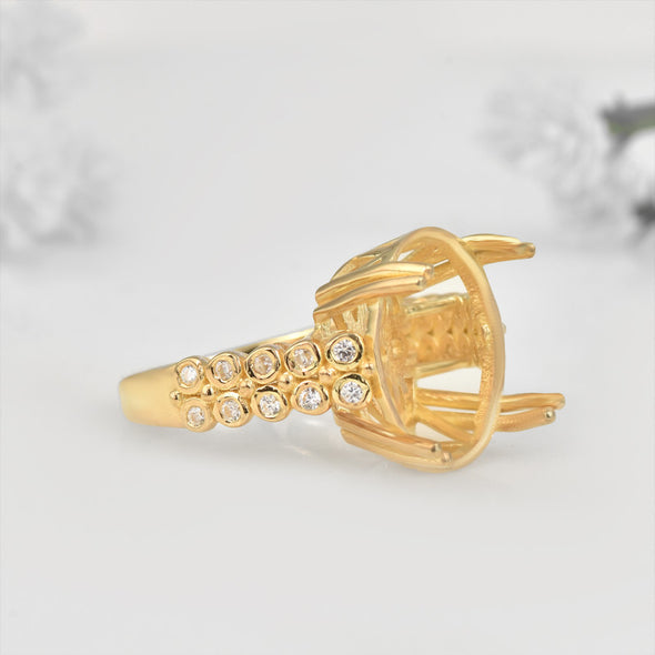 925 Sterling Silver Gold Plated 16x13mm Oval Semi Mount Ring