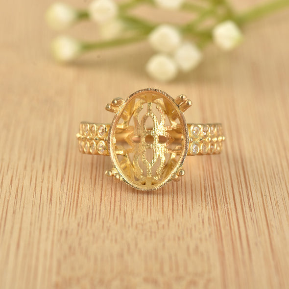 925 Sterling Silver Gold Plated 16x13mm Oval Semi Mount Ring