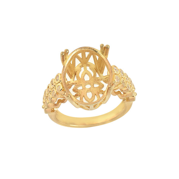 925 Sterling Silver Gold Plated 16x13mm Oval Semi Mount Ring