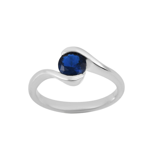 925 Sterling Silver 6x6mm Round Blue Sapphire Solitaire Ring