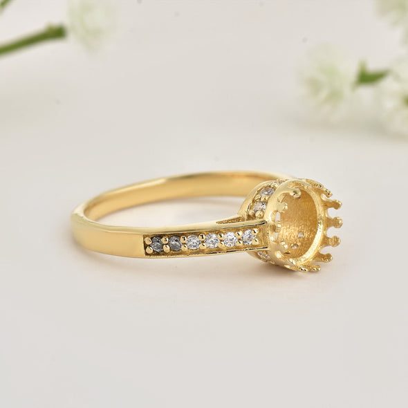 925 Sterling Silver Gold Plated 8x8mm Round Semi Mount Ring