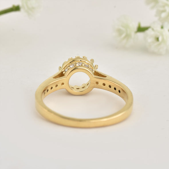 925 Sterling Silver Gold Plated 8x8mm Round Semi Mount Ring