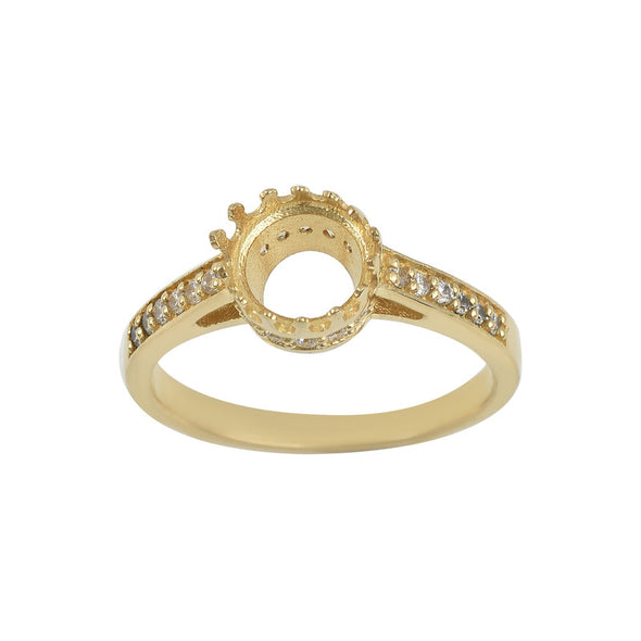 925 Sterling Silver Gold Plated 8x8mm Round Semi Mount Ring