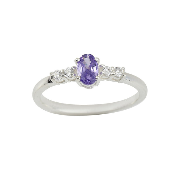 925 Sterling Silver 6x4mm Oval Tanzanite and White Stone Ring