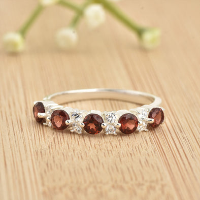 925 Sterling Silver 4x4mm Round Smoky Quartz Half Eternity Ring