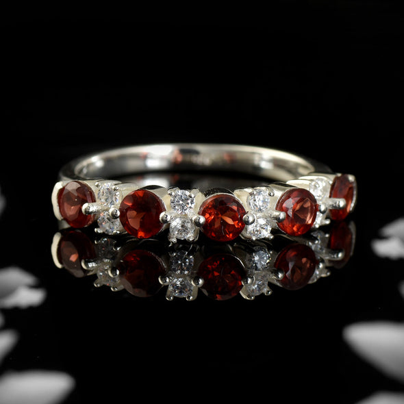 925 Sterling Silver 4x4mm Round Smoky Quartz Half Eternity Ring