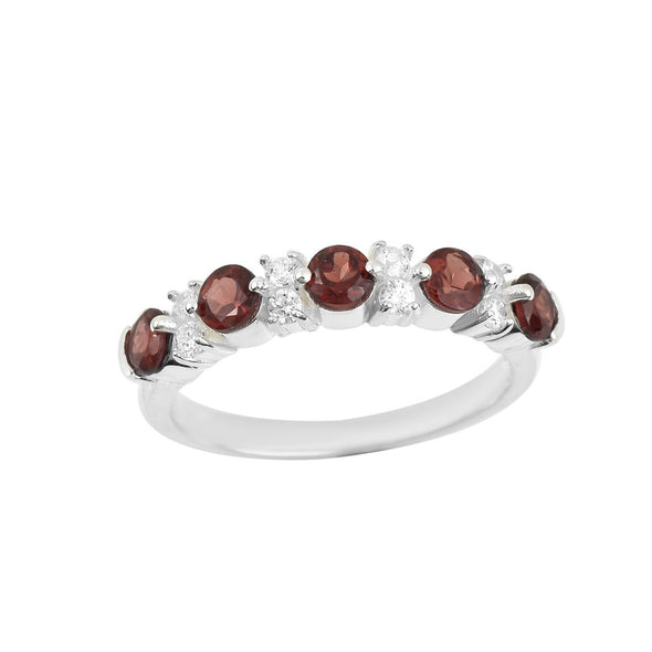 925 Sterling Silver 4x4mm Round Smoky Quartz Half Eternity Ring