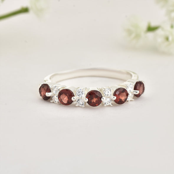 925 Sterling Silver 4x4mm Round Smoky Quartz Half Eternity Ring