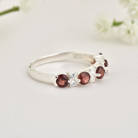 925 Sterling Silver 4x4mm Round Smoky Quartz Half Eternity Ring