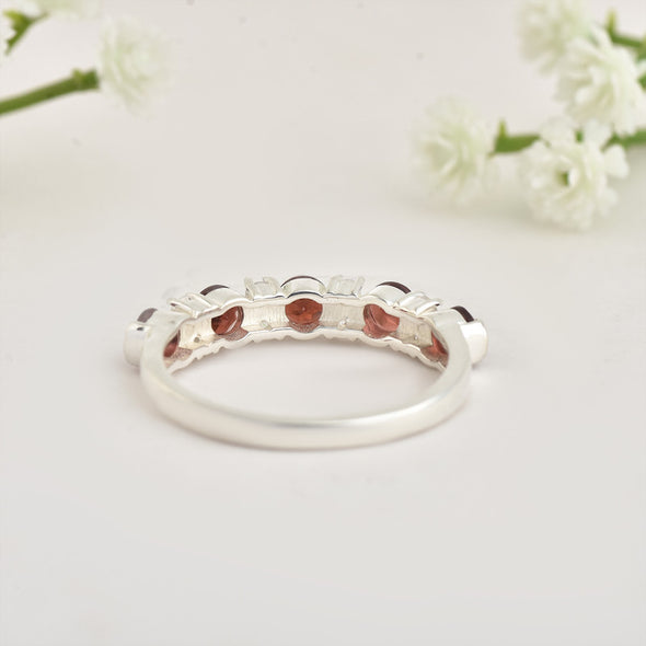 925 Sterling Silver 4x4mm Round Smoky Quartz Half Eternity Ring