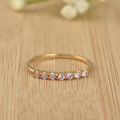 2x2mm Round Pink Topaz Half Eternity Ring 925 925 Sterling Silver Gold Plated