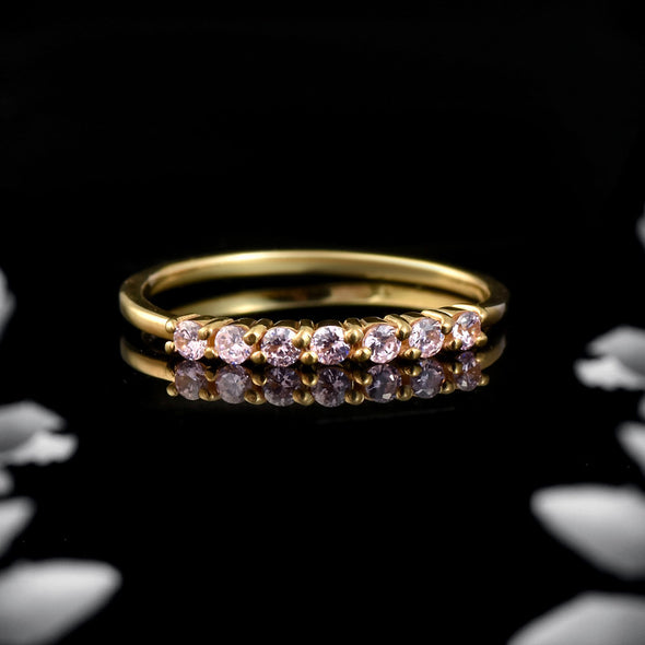 2x2mm Round Pink Topaz Half Eternity Ring 925 925 Sterling Silver Gold Plated