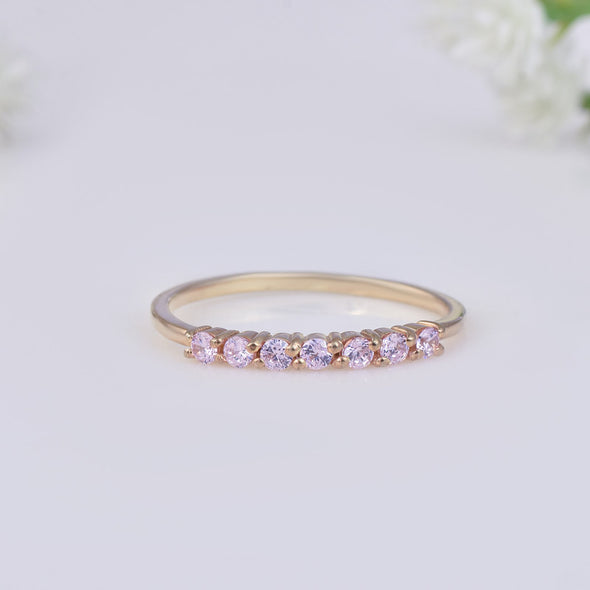 2x2mm Round Pink Topaz Half Eternity Ring 925 925 Sterling Silver Gold Plated
