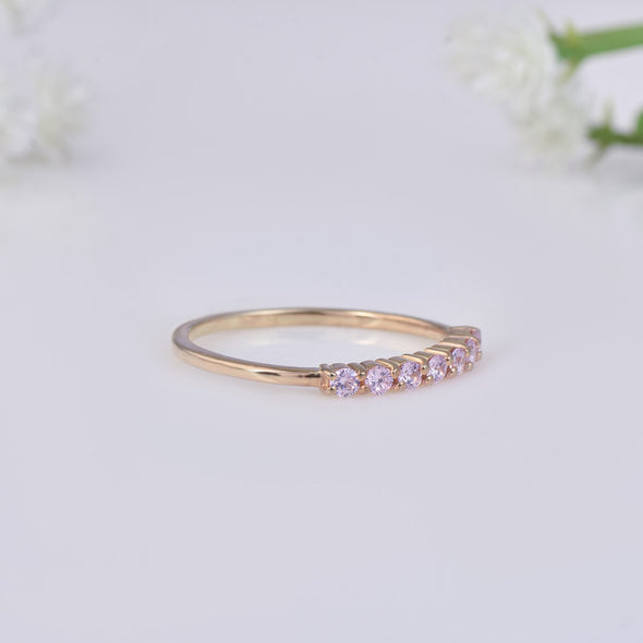 2x2mm Round Pink Topaz Half Eternity Ring 925 925 Sterling Silver Gold Plated