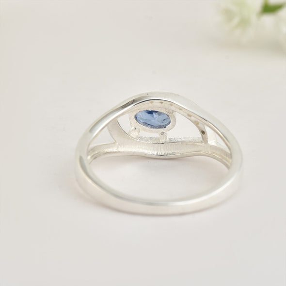 6x4mm Oval Blue Sapphire Split Shank Ring 925 Sterling Silver