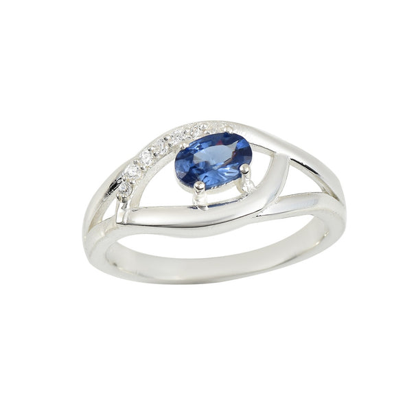 6x4mm Oval Blue Sapphire Split Shank Ring 925 Sterling Silver