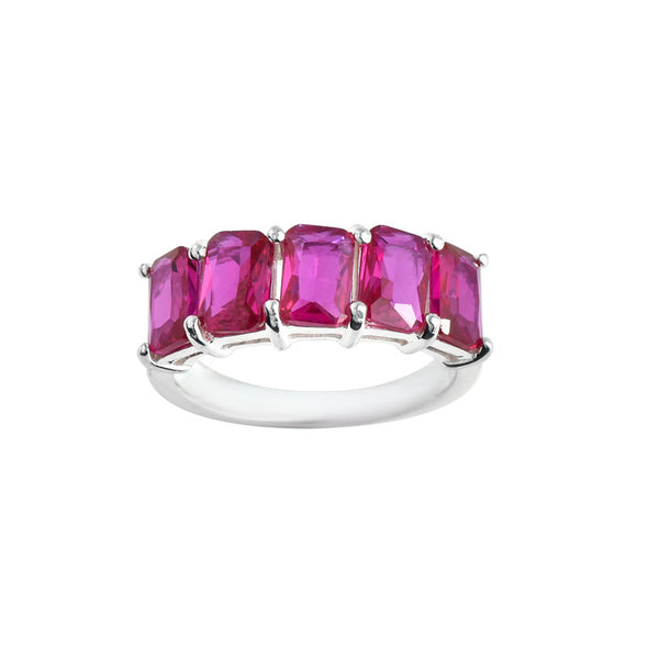 6x4mm Octagon Rhodolite Garnet Five-Stone Band Ring 925 Sterling Silver