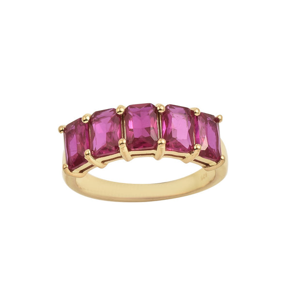 6x4mm Octagon Rhodolite Garnet Five-Stone Band Ring 925 Sterling Silver