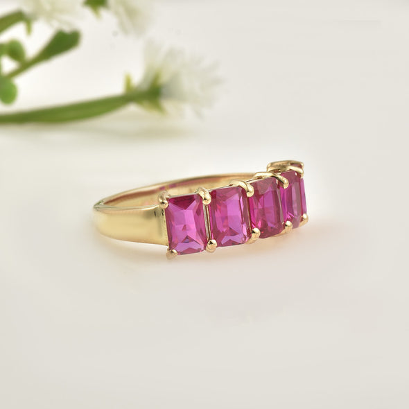 6x4mm Octagon Rhodolite Garnet Five-Stone Band Ring 925 Sterling Silver