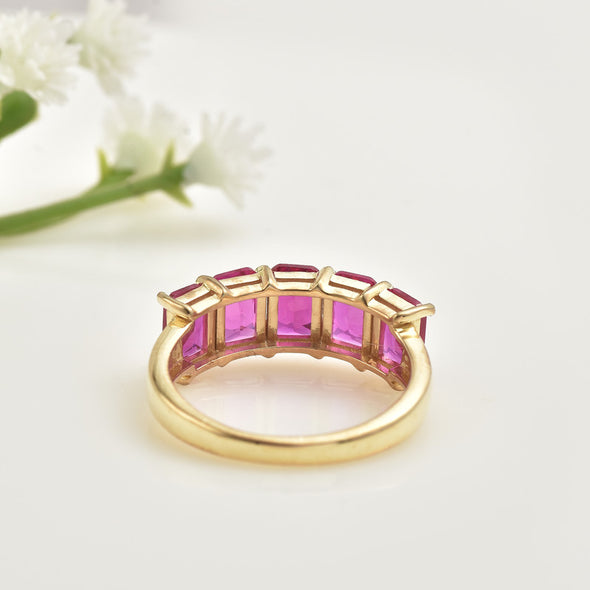 6x4mm Octagon Rhodolite Garnet Five-Stone Band Ring 925 Sterling Silver