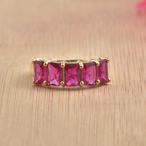 6x4mm Octagon Rhodolite Garnet Five-Stone Band Ring 925 Sterling Silver