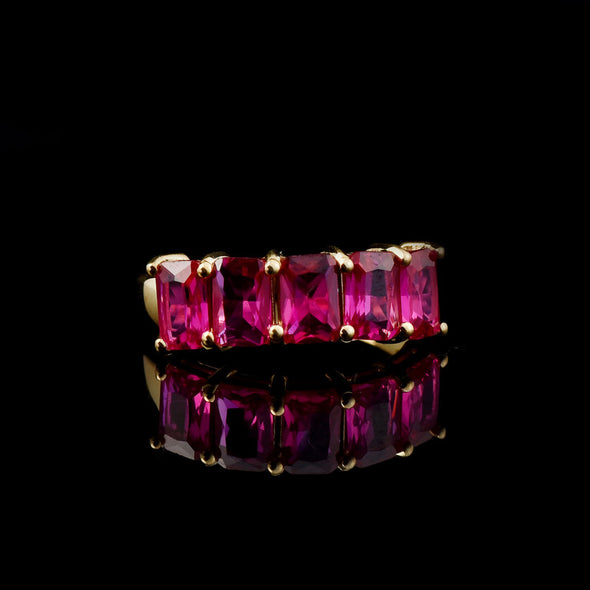 6x4mm Octagon Rhodolite Garnet Five-Stone Band Ring 925 Sterling Silver