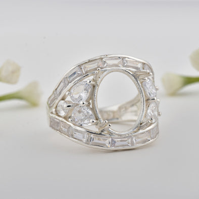 13x10mm Oval Semi Mount Ring 925 Sterling Silver