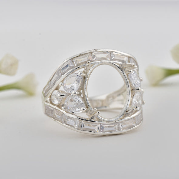 13x10mm Oval Semi Mount Ring 925 Sterling Silver