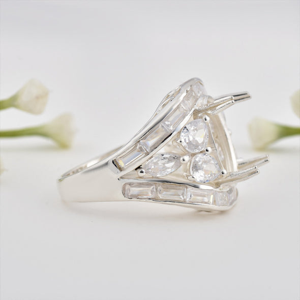 13x10mm Oval Semi Mount Ring 925 Sterling Silver