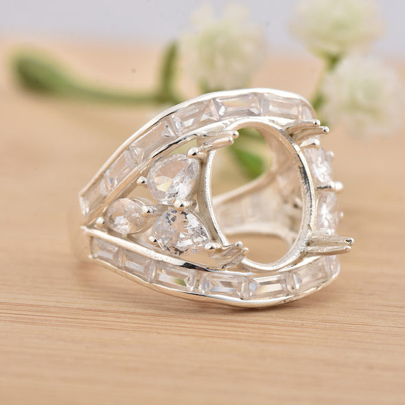 13x10mm Oval Semi Mount Ring 925 Sterling Silver