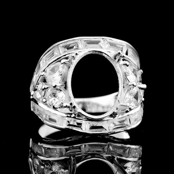 13x10mm Oval Semi Mount Ring 925 Sterling Silver