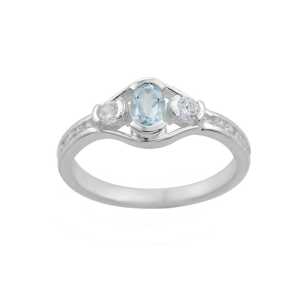 6x4mm Oval Blue Topaz Ring 925 Sterling Silver with White Accents