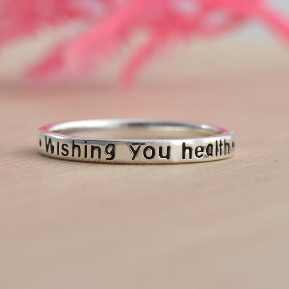 925 Sterling Silver Engraved “Wishing You Health” Band Ring
